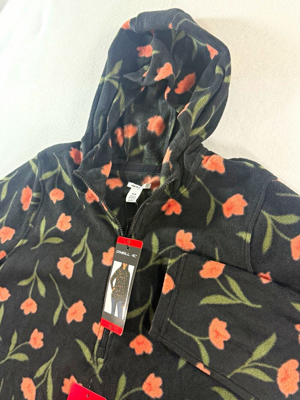 NWT O’Neill Floral Fleece Hoodie Half Zip Pullover M